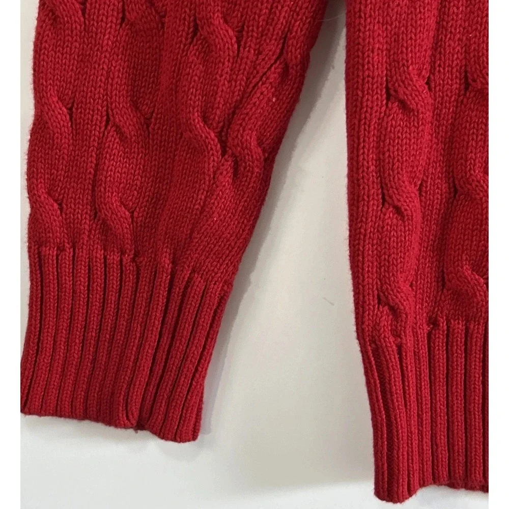 Polo Ralph Lauren Boys Cable Knit Crew Neck Sweater Christmas Red Sz Med 10-12